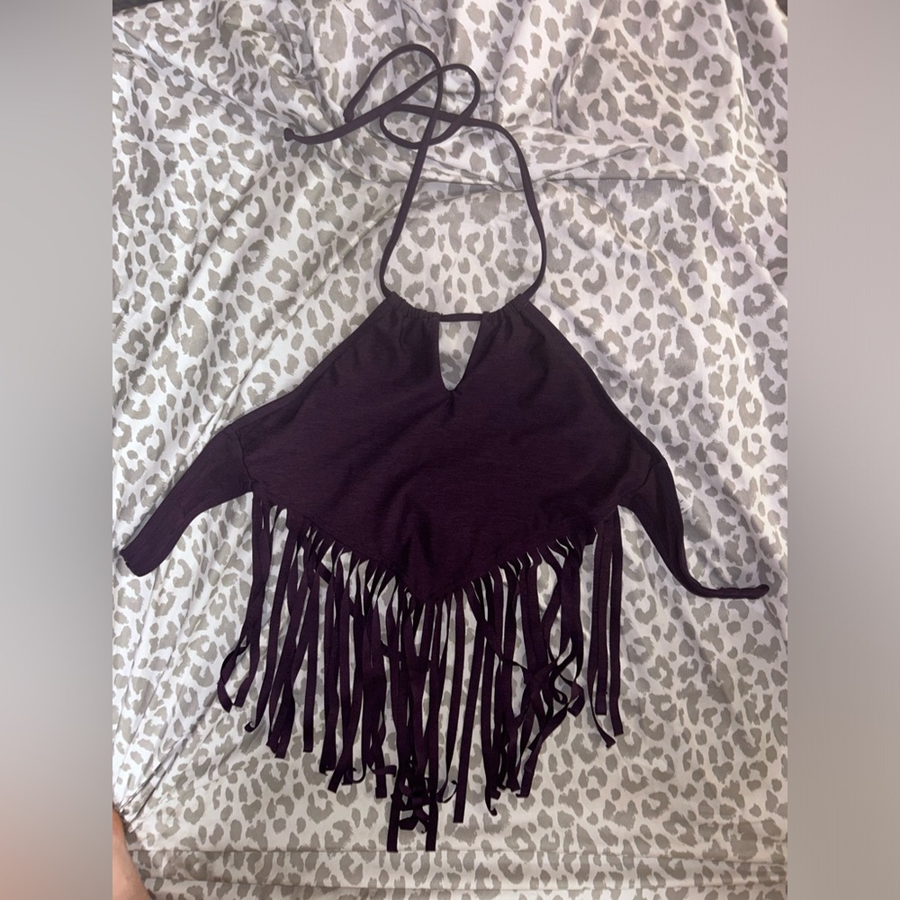 purple y2k fringe top